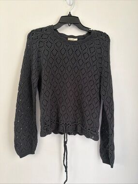 Marine Layer Wms Small Dark Gray /blackOpen Knit Crochet Cotton Blend  Sweater